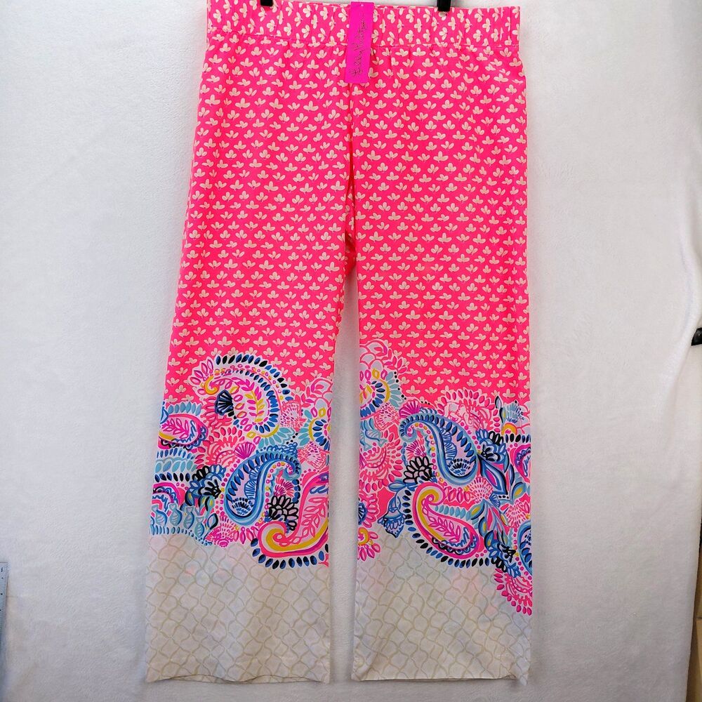 Lilly Pulitzer Pants Womens XL Pink Bal Harbour Palazzo Coral Wide Leg Boho NEW
